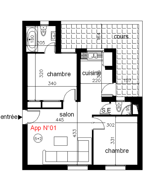 Appartement Type 1 : S + 2