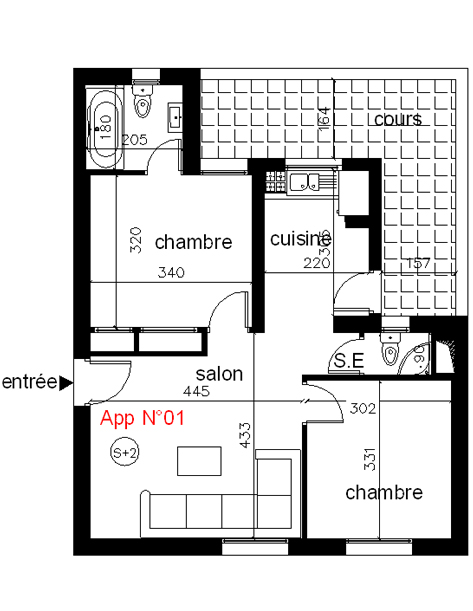 Appartement Type 1 : S + 2